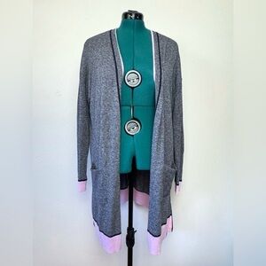 Talbots Woman’s Cardigan Large Gray Pink  Long Sleeve Comfortable Yoga Casual